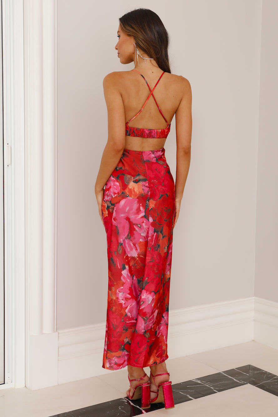 On A Escape Satin Midi Dress Red