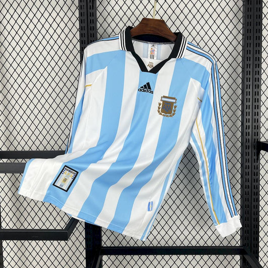 Argentina Retro Long Sleeve Home Soccer Jersey World Cup 1998