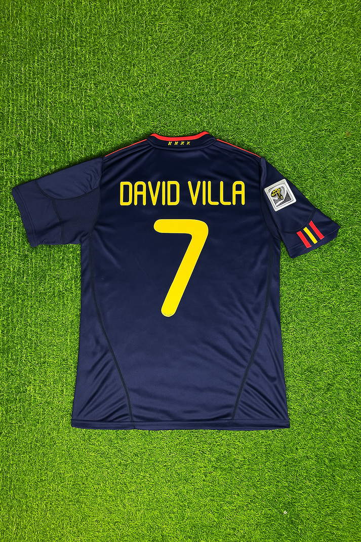 Spain David Villa 7 Retro Away Soccer Jersey World Cup 2010