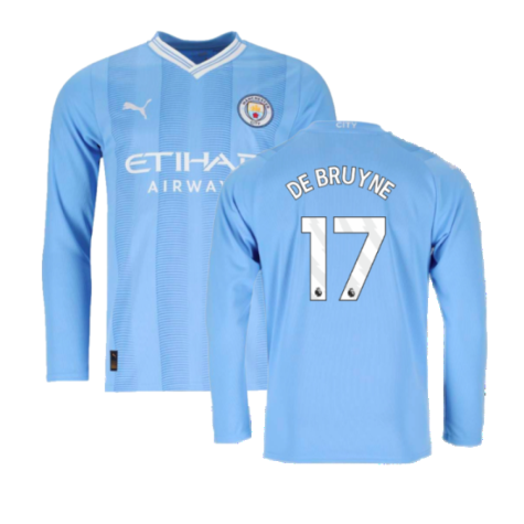 Man City Kevin De Bruyne 17 Long Sleeve Home Soccer Jersey 2023/24