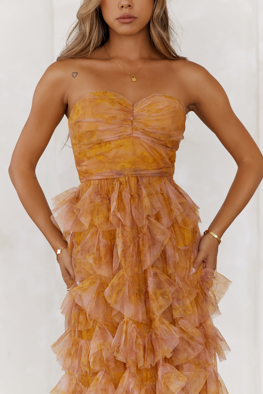 Festival Of You Strapless Tulle Maxi Dress Brown