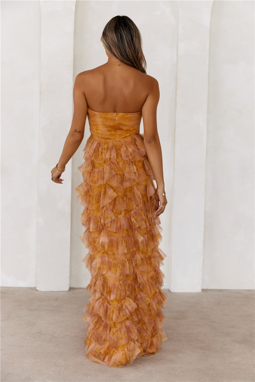Festival Of You Strapless Tulle Maxi Dress Brown