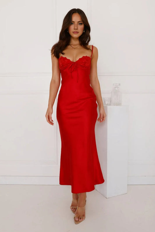 Piece Of Perfection Satin Maxi Dress Red