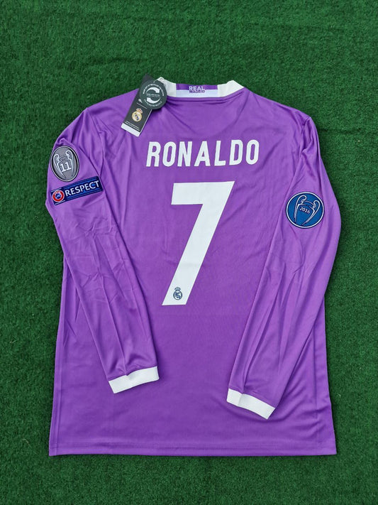 Real Madrid Cristiano Ronaldo 7 Retro Long Sleeve Away Soccer Jersey 2016-2017
