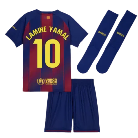 FC Barcelona Lamine Yamal 10 Kids Home Soccer Jersey 2025-2026