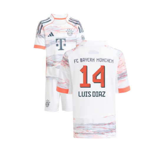 Bayern Munich Luis Diaz 14 Kids Away Soccer Jersey 2025-2026