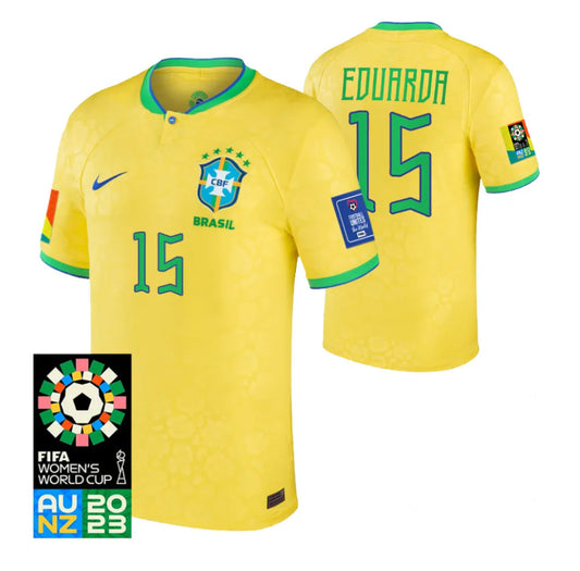 Brazil Maria Eduarda 15 Home Soccer Jersey World Cup 2023
